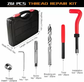 TRK001 AJULYBEE Helicoil Thread Repair Hss Drill Kit #3