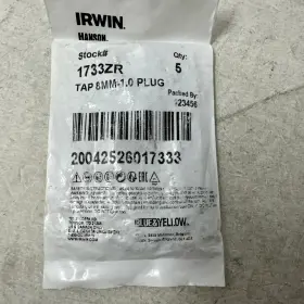 1733-ZR IRWIN Plug Tap Carbon Steel M8 Zr 1733-ZR IRWIN Plug Tap Carbon Steel M8 Zr
