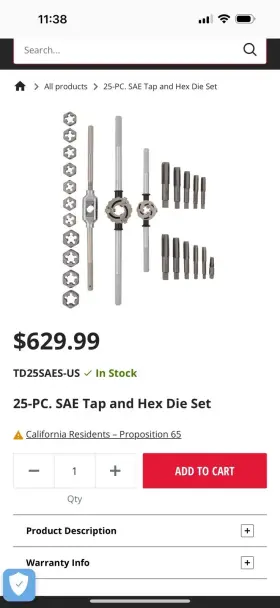 TD25SAES-US MAC TOOLS Tap Die Set