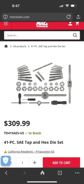 TD41SAES MAC TOOLS Tap Die Set