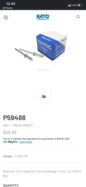 P59488 PERMA-RIVET Kato Thread Perms Rivets Kit