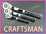 Craftsman 3pc Full Polish Thin Profile Fine Tooth Ratchet Socket Wrench Set 72t. Fixed Price $54.72.